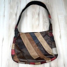 VTG 14"x11" Handmade Patchwork Genuine LEATHER Lined SHOULDER BAG Handbag Boho