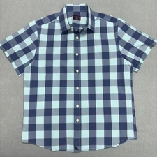 UNTUCKit Mens Large Slim Button Shirt — Blue Gingham Short Sleeve