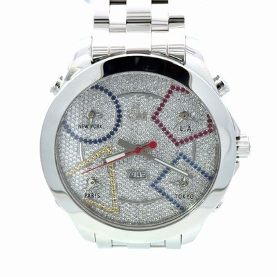 Herren Jacob & Co Five Time Zone JC Diamant Uhr   Blaues Lederband, 47 mm