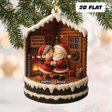 Personalized Growing Old Together Since 2D Ornament, Couple Santa