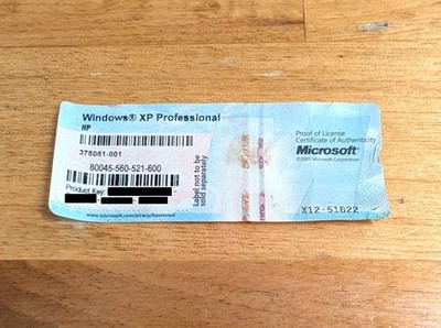 Microsoft Windows XP Professional Product Serial Key COA Sticker License