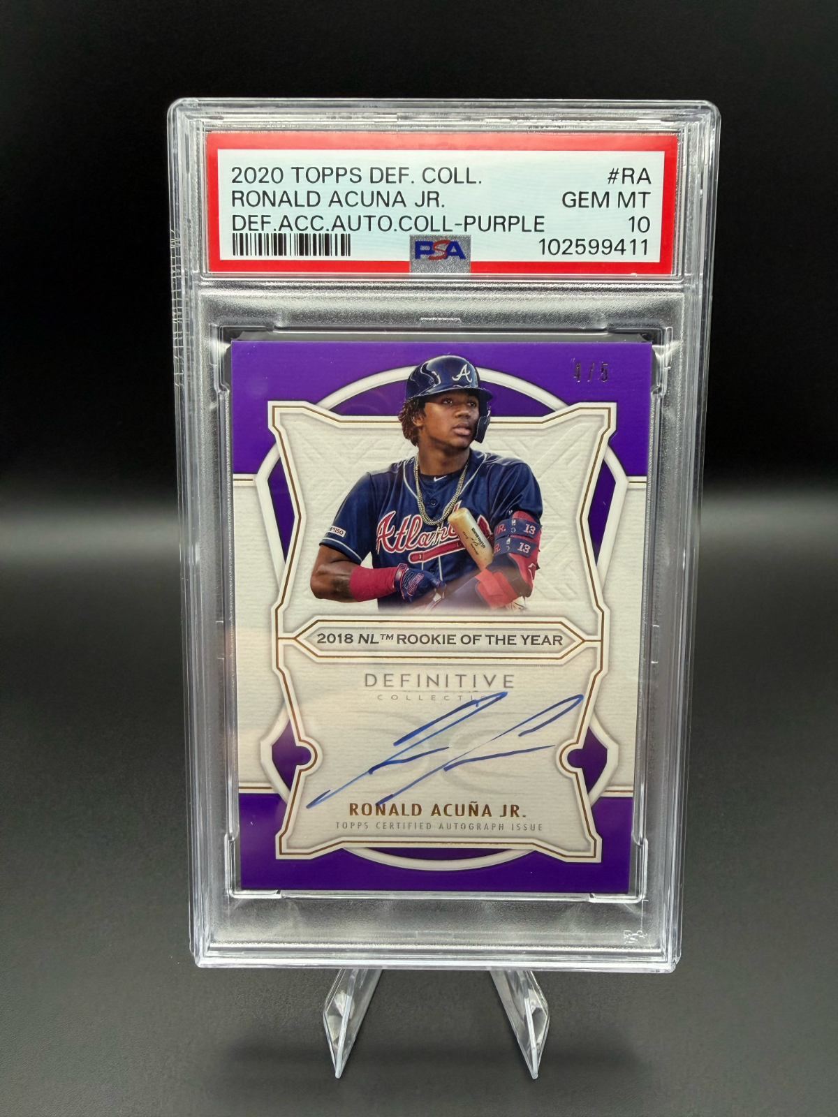 Ronald Acu a Jr. Ronald Acuna Jr. 2020 Definitive Accolades Purple Auto #DAAC-RA 4/5 PSA 10 