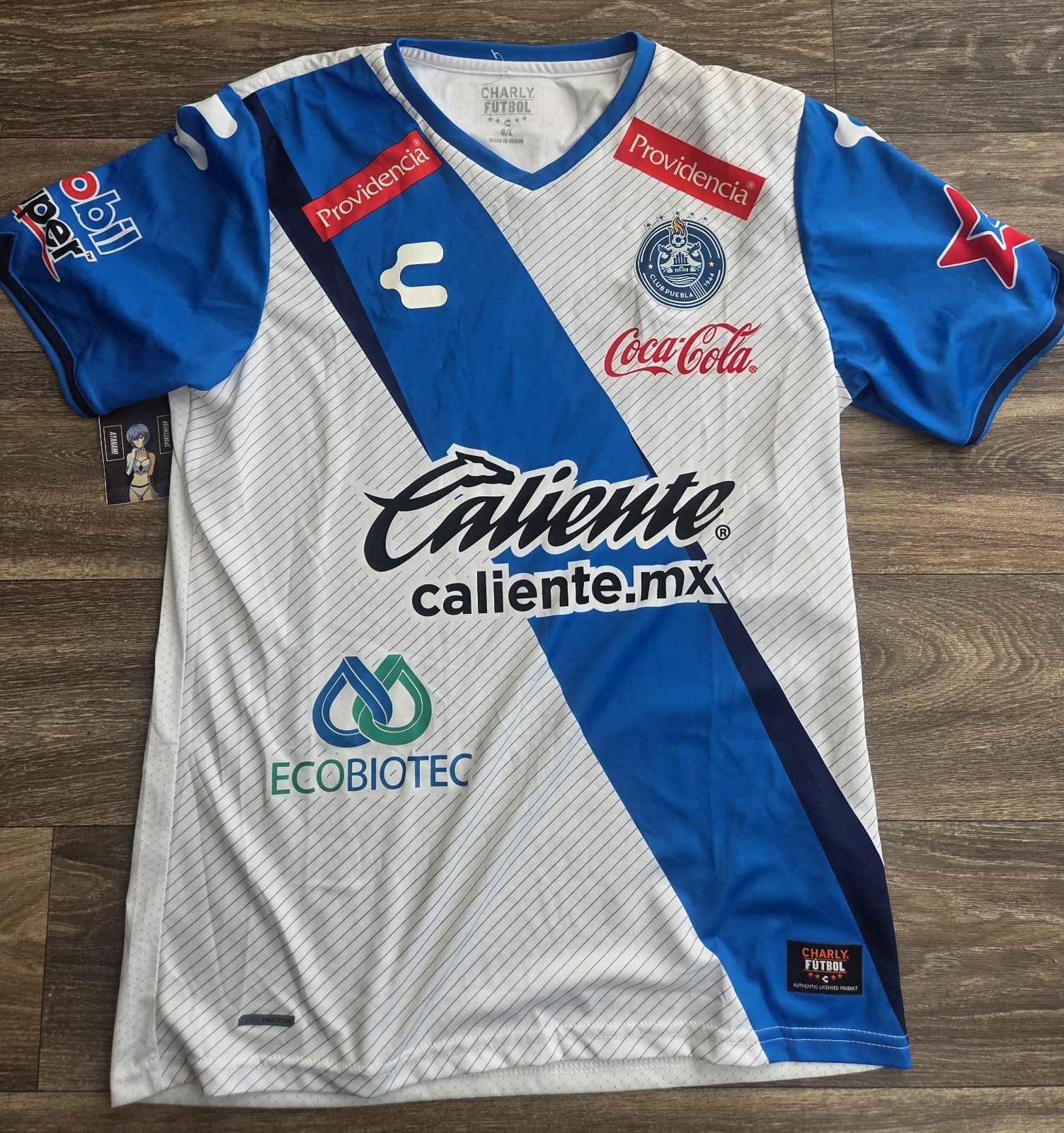 Charly Club Puebla FC 16/17 Home Futbol Soccer Jersey White/Blue Mens Size Large