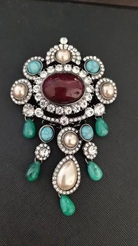 Vintage Vintage Barroco Industria Pesada Corona Borla Vidrio Broche Pendiente - Imagen 5 de 12