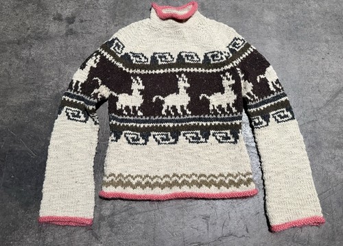 Vintage Y2k J Crew Hand Knit Mohair Blend Peruvian Style Mock Neck Sweater