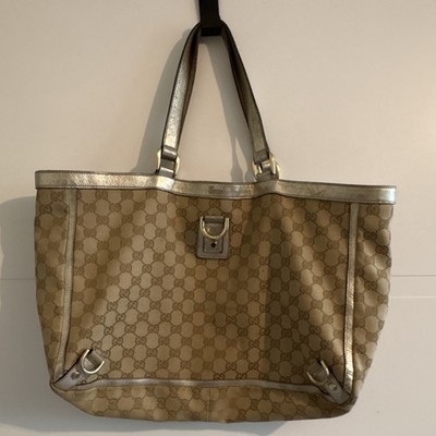 Gucci Tragetasche Tote GG Canvas Leder Beige/Silber groß Doppelgriff