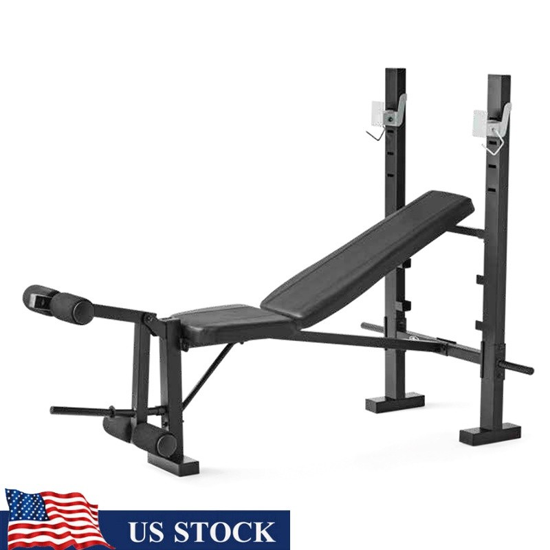 Standard Weight Bench & Rack Combo W/ Leg Press Adjustable Home Gym Equipment US
