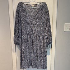 Ava Viv Floral A-Line Dress Plus Size 3X V-Neck Long Sleeve Knee Length