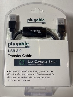Plugable USB 3.0 Transfer Cable Fast Secure Sync Black USB3-TRAN Type A Male