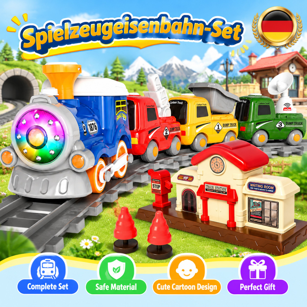 mit Schienen Elektrischer Zug Spielzeug Eisenbahn-Set kindersicheres Kunststoff