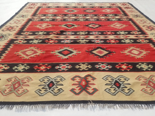 Vintage Traditional Handmade Turkish Wool Red Carpet Rug 7.2x6.7ft