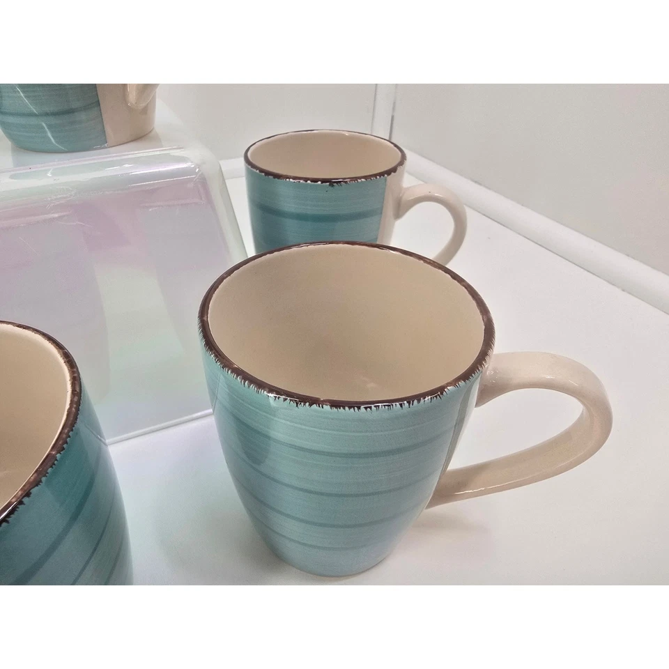 Taza 7 Royal Norfolk Turquesa Remolino Borde Marrón 12 OZ Taza Ecléctica Rústica Retro  Foto 3 de 4