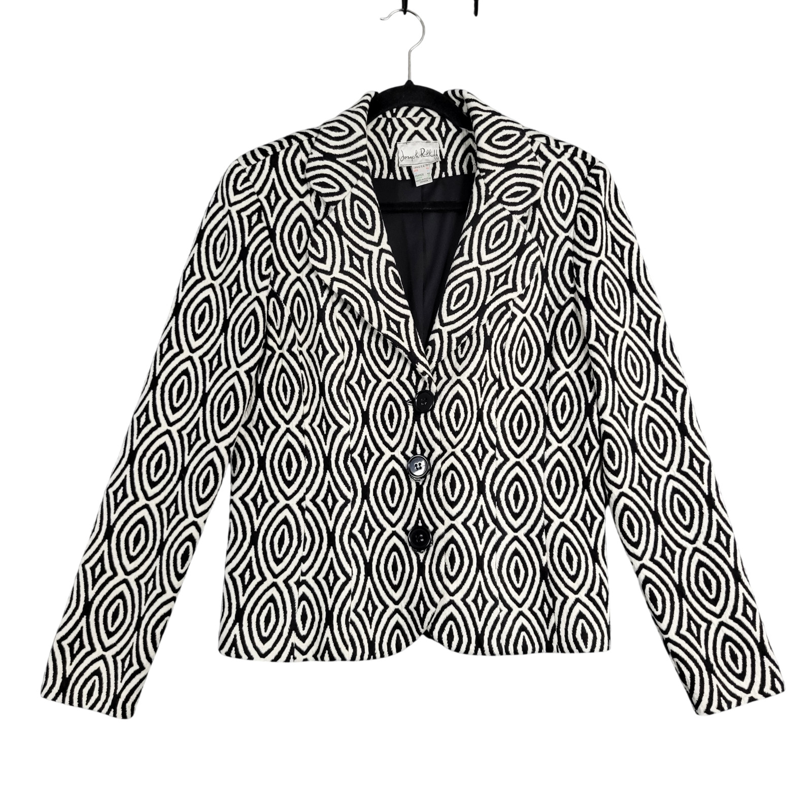 Vtg JOSEPH RIBKOFF Black White Geometric Abstract Artsy Blazer Jacket SIZE 12