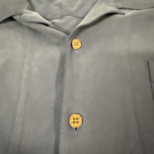 Tommy Bahama Button Up Shirt Short Sleeve Silk 2XL Textured Hawaiian Navy Blue - Picture 3 of 8