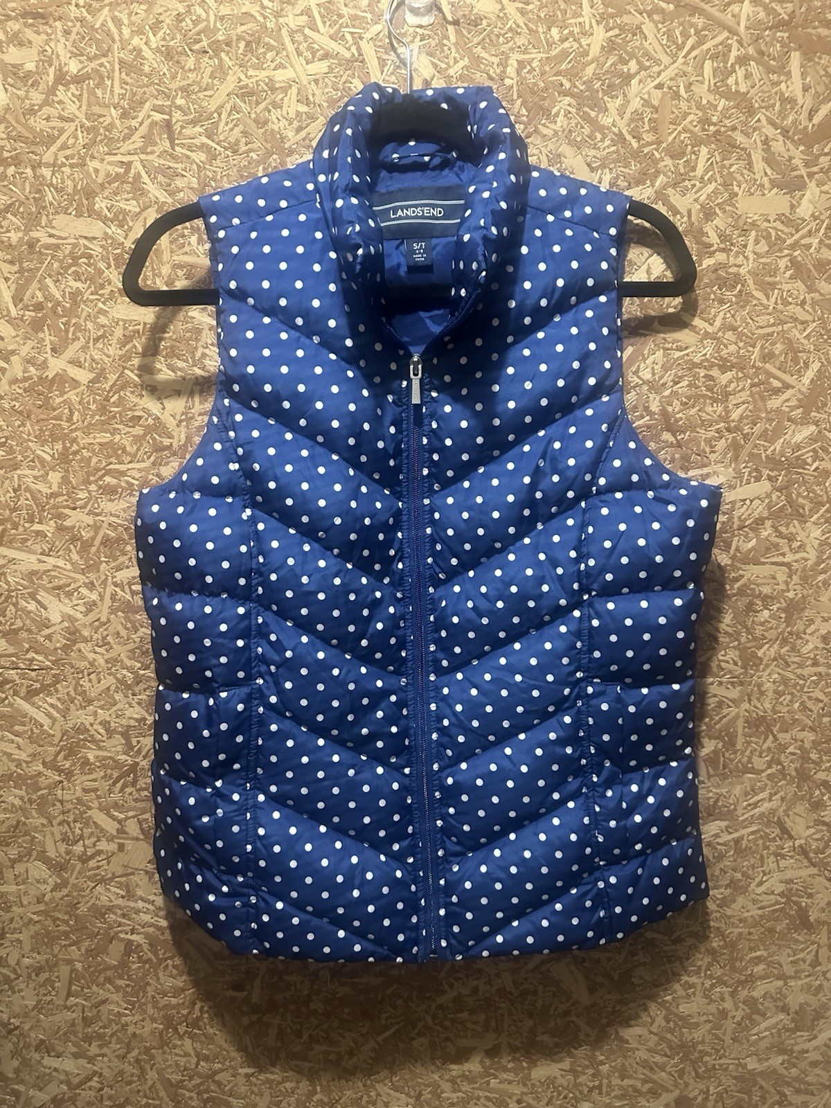 Lands End Women’s Blue White Polka For Puffer Best Size ST