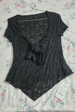 Damen T-Shirt Grau V-Ausschnitt Knoten-Detail...