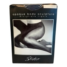 Vintage Lerner Studio Tights Opaque Microfiber Body Sculpture Tall Classic Navy