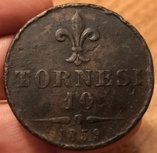 Moneta 10 Tornesi 1859, Regno Due Sicilie Francesco II, Rif. 9314