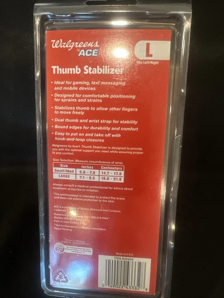 Ace Thumb Stabilizer Brace Thumb Support Left Or Right. Large for wrist 7.1-8.5" - Image 2 of 3