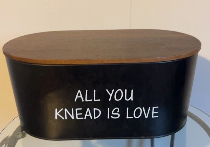 All You Knead Is Love Black Bread Box With Wooden Lid Rustic Country Cottage