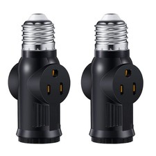 2Pcs Light Socket to Plug Adapter E26/E27 2/3 Prong Converter Black