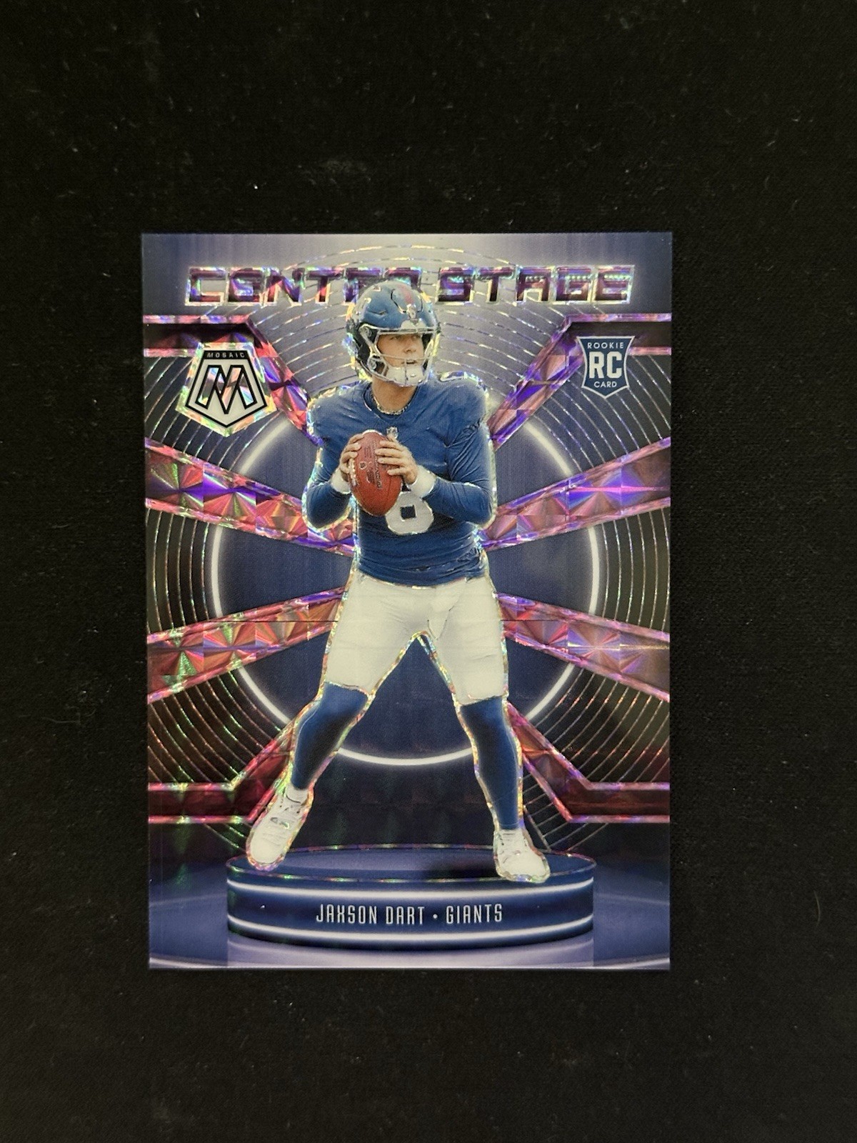 2025 Panini Mosaic Football Jaxson Dart Purple Mosaic Center Stage 44/49 Rookie