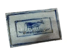 Vintage Rowe Pottery 1989 Tile Salt Glazed Trivet Wall Hanging Cow Country Blue