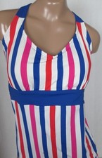 LANDS END Stripe/Cobalt Reversible V-neck Tankini Swimsuit Top Womens 4 NEW