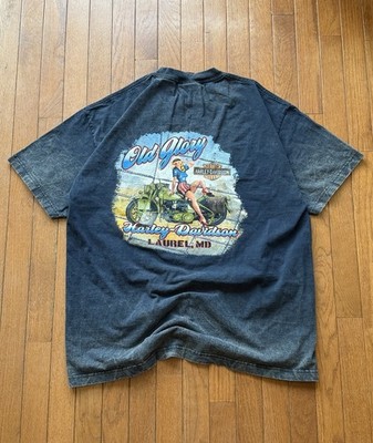 Harley Davidson 105th Anniversary Old Glory Pinup Tee Faded Wash Mens XL Biker