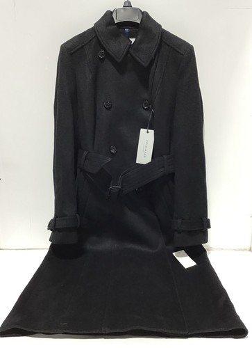 Cole Haan Women's 45" Slick Wool Flared Trench Coat - Black Size 6 - Picture 1 of 3