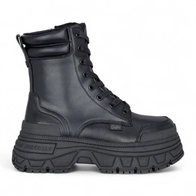Bottes De Combat À Talon Épais Noires À Lacets Fusion Pour Femmes - Photo 1/4