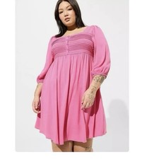 Torrid Pink Rayon Slub Pintuck 3/4 Sleeve Skater Dress Size 1X Pockets