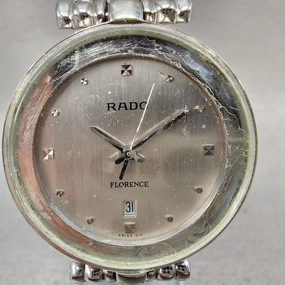 Rado Florence Watch Men 33mm Silver Dial Steel Date Round 129.3742