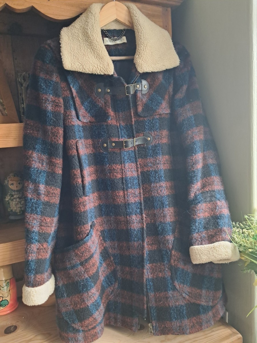Whistles Retro Red Blue Tartan Check Coat UK 12 Alpaca Wool blend