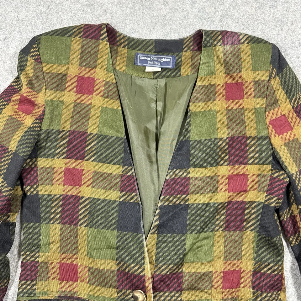 Blazer Norton McNaughton De Colección Frente Abierto Para Mujer Talla Pequeña 4 Multicolor A Cuadros Foto 3 de 4