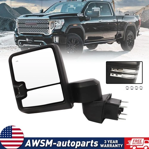 Power Heated Extendable Tow Left Mirror For 19-24 Silverado Sierra 2500HD 3500HD