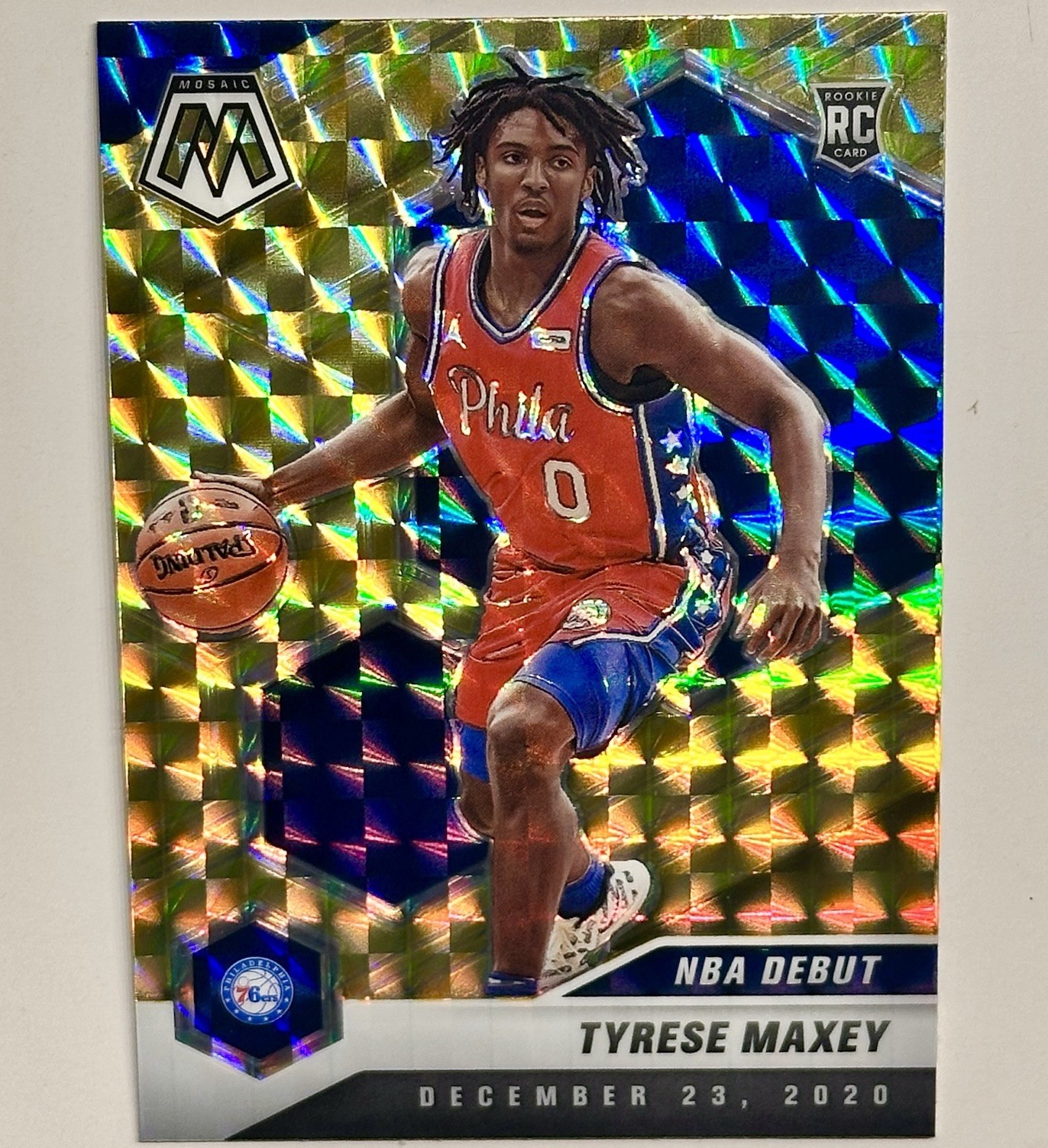 2020-21 Panini Mosaic Tyrese Maxey NBA Debut #263 Reactive Yellow Prizm RC