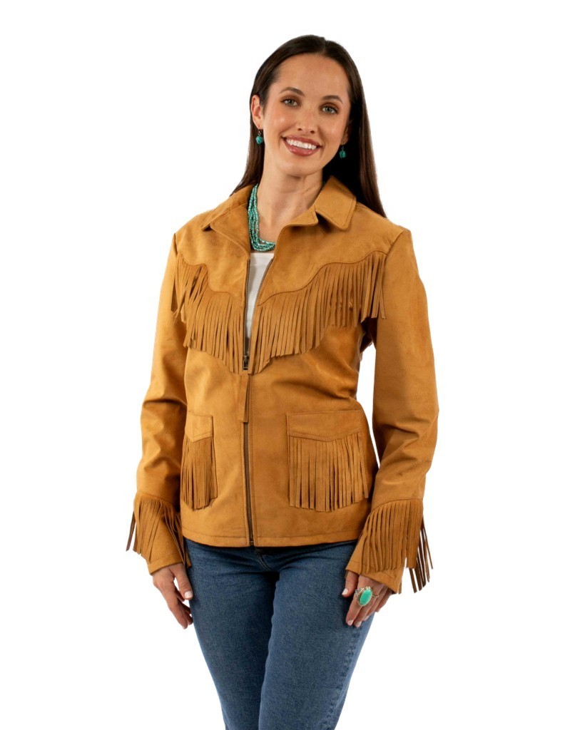 Scully Western Jacket Womens Leather Fringe Embroidery Tan
