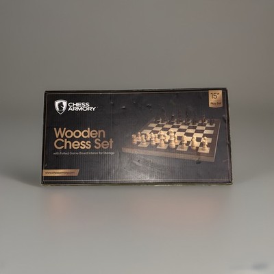 Chess Armory 15'' Wooden Chess Set with Felted Interior Piece Storage