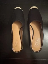 Crown Vintage Mule Black Canvas Beige Size 9.5