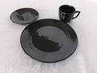 Vintage 3 pc. BAUER POTTERY BLACK RING 9 1/2" DINNER PLATE, 6" BREAD PLATE & CUP