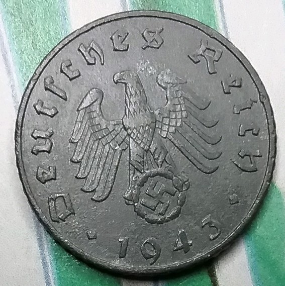 1943-F Germany 5pf Nazi Coin WW2
