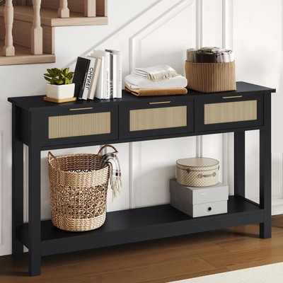 Rattan Console Table, Boho Entryway Table, Narrow Long Sofa Table, Hallway Fo...