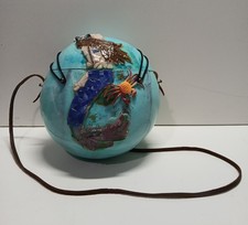 Beautiful Ocean Inspired Handmade/ Handpainted Gourd Purse W/ Leather Strap