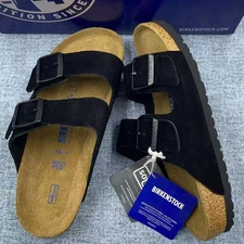 Birkenstock Arizona Black Suede Leather Unisex Sandals Narrow 37-41/Wide 42-45
