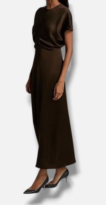 toteme brown dress Toteme, Draped satin maxi dress, Women, Brown, US 0, Dresses, Viscose
