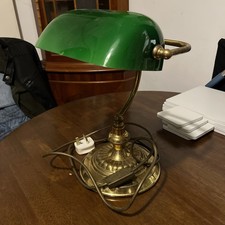 Vintage Micromark Green Shade Glass Bankers Desk Table Lamp Brass Swan Neck