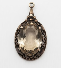 Vintage Costume Jewellery Pendant Smoky Quartz Effect Large 2cm Art Deco Style 6.6g