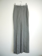 Kokhia Pinstripe Trousers Grey Wool High Waisted Straight Leg Pleated Size S