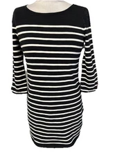 Talbots Black & White Striped 3/4 Sleeve Shift Dress Size Small